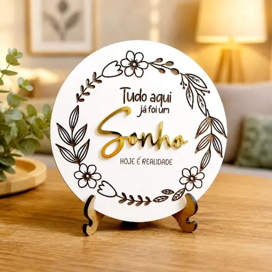 Placa Decorativa Sonho Decoração Casa Sala Luxo Escultura Minimalista Prateleira Rack Quadros Parede