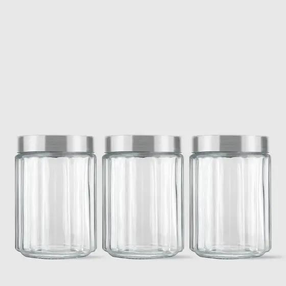 Kit com 3 Potes  Redondos Collection 1,1L Inox Escovado Invicta