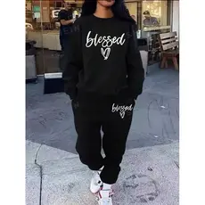 Conjunto de Moletom gola careca Estampado Casual básica confortável Algodão envio rápdio