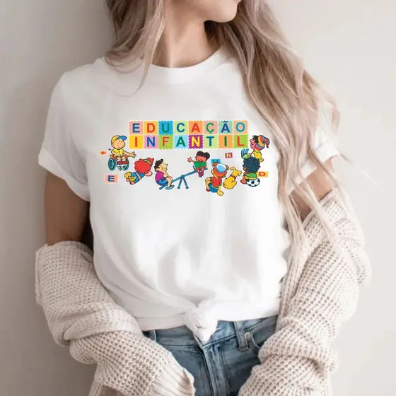 Blusa camiseta tshirt BRANCA Feminina Educação Infantil - T-shirt Professora