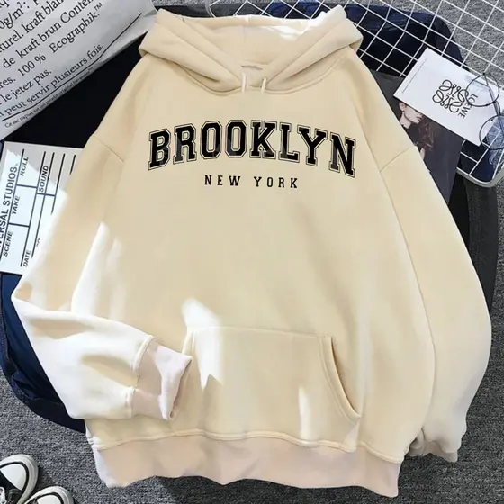 Blusa de frio Moletom Brooklyn com capuz e bolso moda inverno Unissex Feminino Masculino