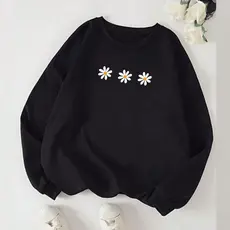 Moletom Estiloso Gola Careca Tecido Flanelado Algodão 100% Estampa Margaridas Confortável delicado moda inveno