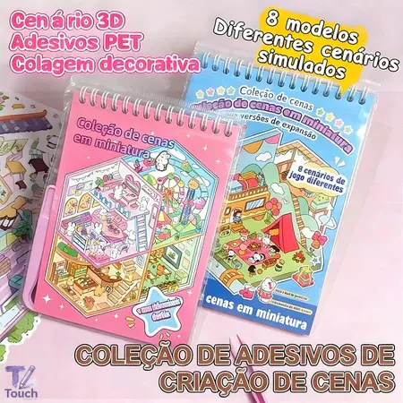 Livro Adesivos Diy 3d 8 Cenários + Pinça Fofos Anti Stress E Ansiedade