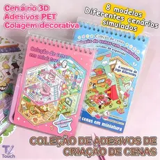Livro Adesivos Diy 3d 8 Cenários + Pinça Fofos Anti Stress E Ansiedade