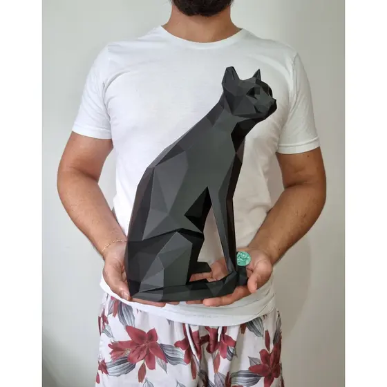 Manequim Pet Gato Sentado Coleira Peitoral Guia | 32cm de altura | Vieco 3D