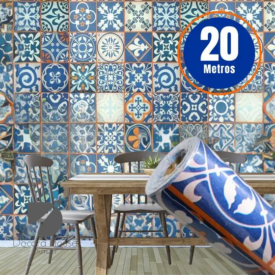 Papel de Parede Adesivo Azulejo Português Autocolante Rolo 5m x 45cm Cozinha Banheiro