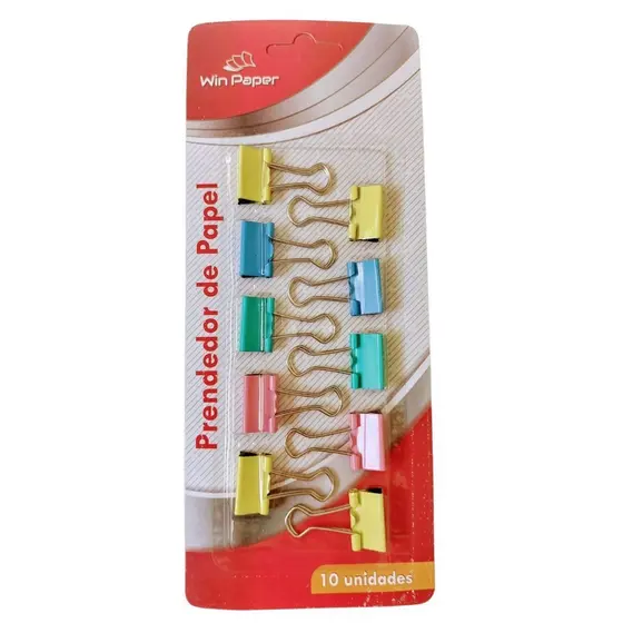 KIT 10 GRAMPO PRENDEDOR DE PAPEL CLIPES BORBOLETA BINDER 19MM COLORIDO MULTIUSO