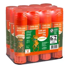 COLA EM BASTÃO ESCOLAR 21G SECAGEM RÁPIDA KIT 12 UNIDADES - LEONORA