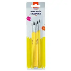 KIT 6 PINCEL DE PINTURA ESCOLAR ARTISTICO REDONDO 266 CABO CURTO N° 0-2-4-6-8-10 - BRW