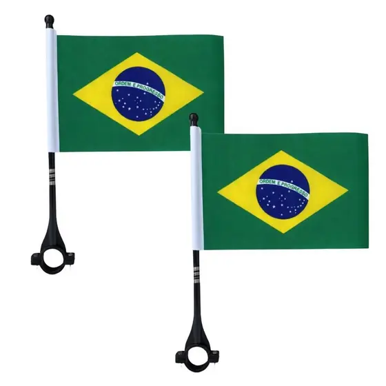 KIT 2 BANDEIRAS DO BRASIL COM HASTE E SUPORTE MOTO E BICICLETA COPA TORCEDOR