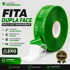 Fita Dupla Face Extra Forte 9mm x 20m Acrílica Transparente Espelho Vidro Parede ACM Cola Adesiva