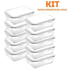 Kit Potes Herméticos De Vidro Premium Para Marmita 370ML Com 4 Travas Resistente