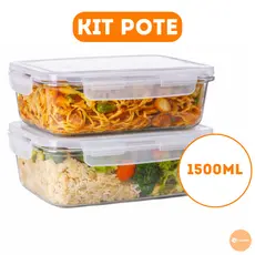 Kit 2 Potes Herméticos 1500ml De Vidro Premium Ideal Marmitas 4 Travas