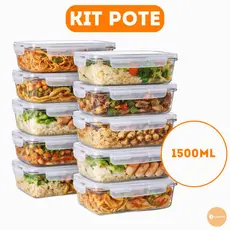 Kit Pote De Vidro Hermético 1500ml Para Marmitas Armazenamento De Alimentos 4 Travas Prático