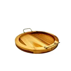 Gamela Premium Madeira Teca Redonda Com Alça Para Servir 26X26cm