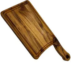Tábua De Corte Premium Cutelo Em Madeira Teca Para Churrasco 35cm