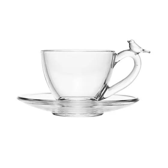 Conjunto 4 Xícaras Com Pires Para Café e Chá 180ml Cristal Ecológico Bird