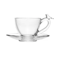 Conjunto 4 Xícaras Com Pires Para Café e Chá 180ml Cristal Ecológico Bird