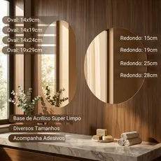 Espelho De Parede Ou de Mesa Base Espelhada Refletiva Redondo Oval Mesa Parede Com Velcro Base