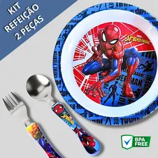 kit Prato Infantil Homem Aranha + Talheres  Inox Livre de BPA Resistente Material Melanina