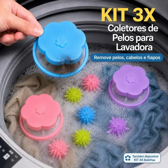 3-1 Filtro Coletor Pelos Máquina Lavar Roupa e Bolinhas Anti Pelos Fiapos Pet Reutilizável Flutuante