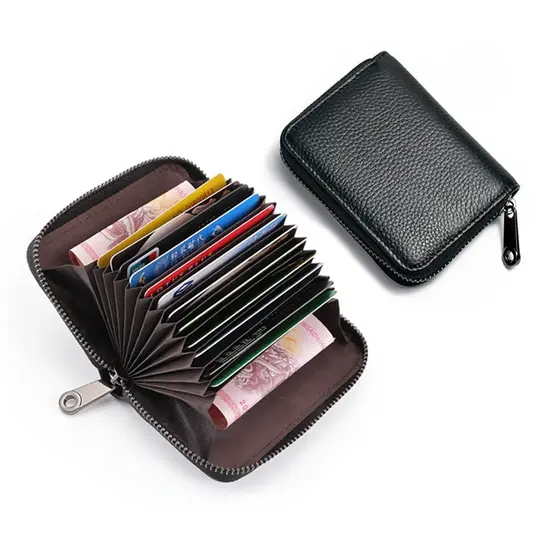 Porta Cartão Feminino com Zíper Couro Sintético Slim Multi-slot Compacto Bolsa Carteira Feminina