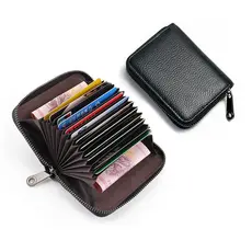 Porta Cartão Feminino com Zíper Couro Sintético Slim Multi-slot Compacto Bolsa Carteira Feminina
