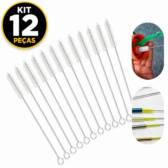 Kit 12 Escova Flexível Limpeza Canudo Inox Ecológico Escovinha Metal Atacado 12, 24 ou 36 Peças