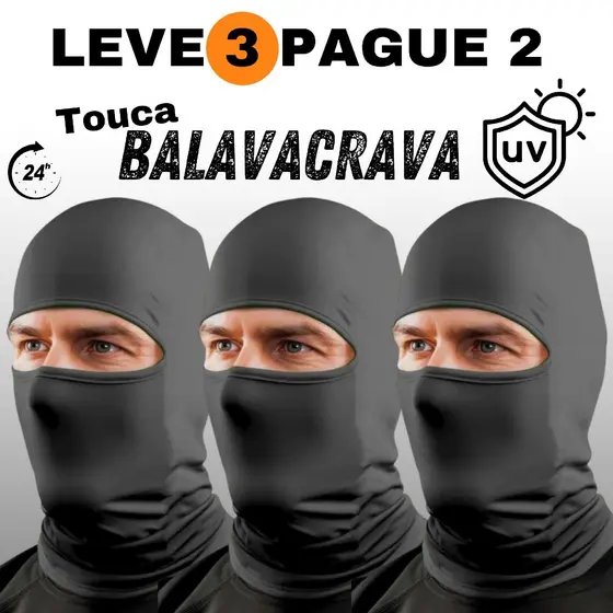 3-1 Toucas Ninjas Balaclava UV+50 Proteção Solar Térmica Ideal para Motoqueiro Motoboy Toca Preta