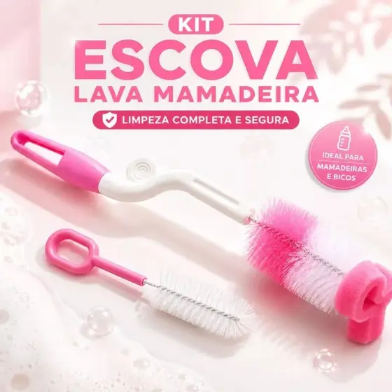 Kit Escova Limpeza Mamadeira e Bico 2 Peças Lavagem Profunda Higiene Completa
