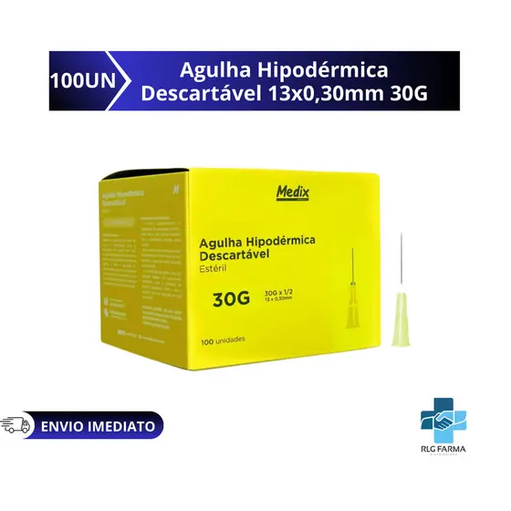 Agulha Hipodérmica Descartável 13x0,30mm 30g (Amarela) Insulina Caixa C/100 - Medix