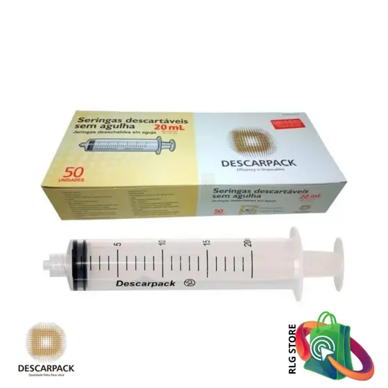 Seringa Descartável 20ml Bico Luer Lock com 50 Unidades Descarpack