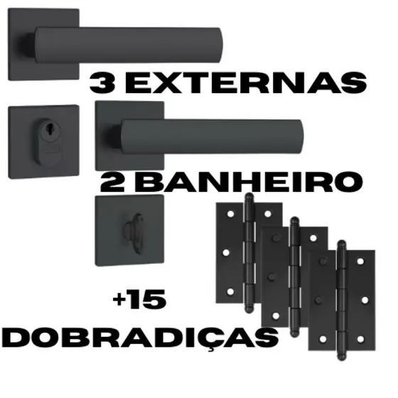 Kit 3 Fechaduras Externas Stam + 2 Fechaduras Banheiro Stam + 15 Dobradiças 31/2" Pino Bola Aço