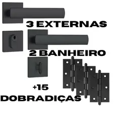 Kit 3 Fechaduras Externas Stam + 2 Fechaduras Banheiro Stam + 15 Dobradiças 31/2" Pino Bola Aço