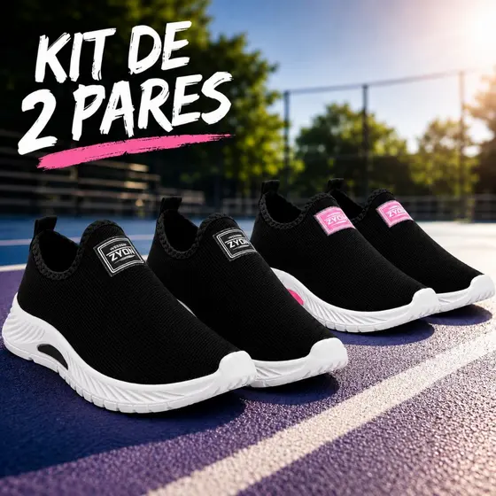 Kit 2 Pares Tênis Feminino academia dia a dia  Sem Cadarço Slip On Confortável Leve Caminhada Casual 34 ao 39