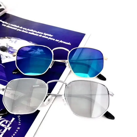 Óculos de Sol Feminino Hexagonal  Classico Proteção UV400 com Case + Flanela