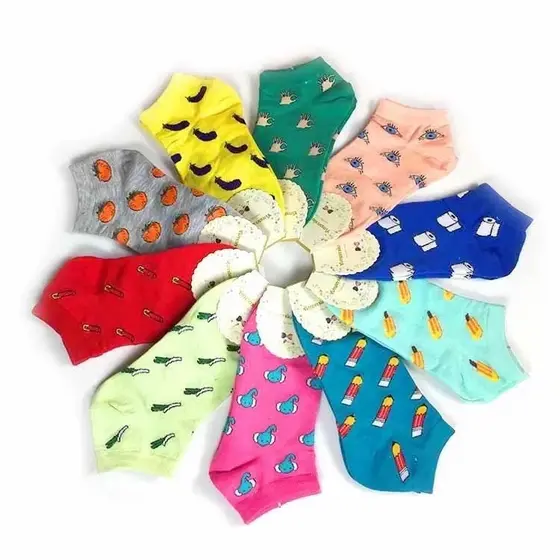 Kit 12 Pares de Meias femininas Soquetes de Algodão Diversas Cores