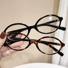 Óculos Armação Oval para Mulheres Com Lente Transparente Haste Animal Plant Nyc