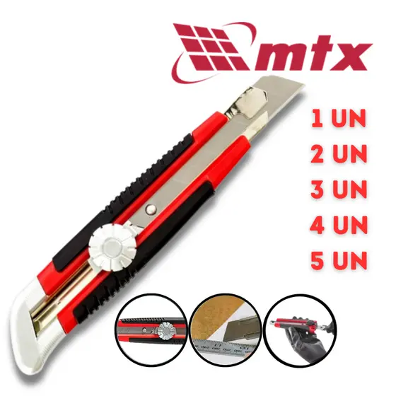 Kit Estilete Profissional Reforçado MTX Estilete 18mm Trava Girátoria Emborrachado Estilete Retrátil