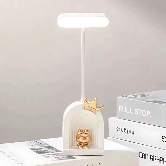 Luminária De Mesa Ursinho Branco e Rose Gold