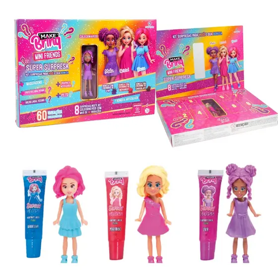 Kit Boneca com 8 Super Surpresas Pet Roupinha Maquiagem