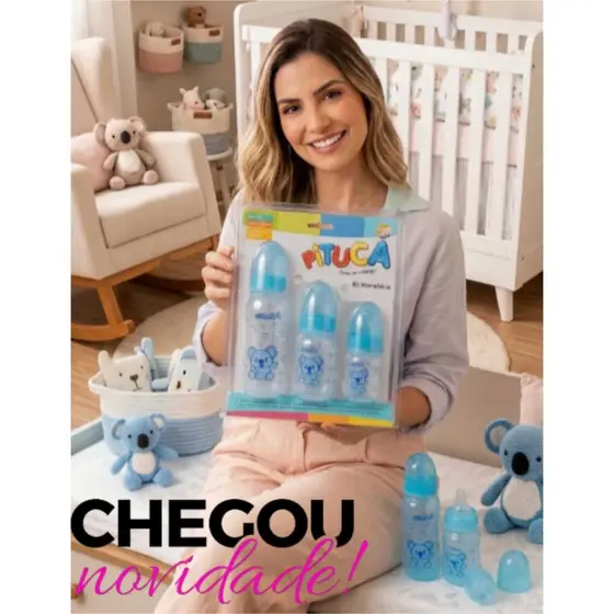 kit 3 mamadeiras 240ml, 150 ml, 80 ml