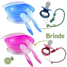 Kit Refeição Infantil Prato Com Ventosa + Tampa + Talheres