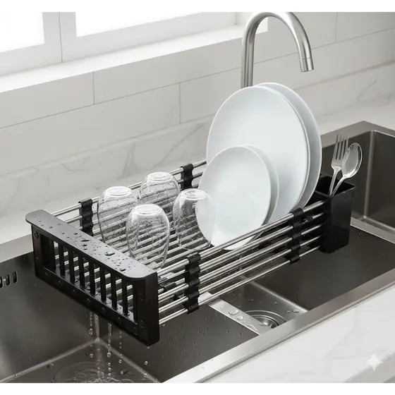 Cesto escorredor ajustável para cozinha ideal para alimentos fácil de lavar e guardar