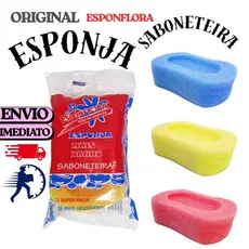 KIT COM ESPONJAS BUCHA DE ESPUMA PARA BANHO MODELO SABONETEIRA COLOR 120X80X35MM 005/2356 ESPONFLORA