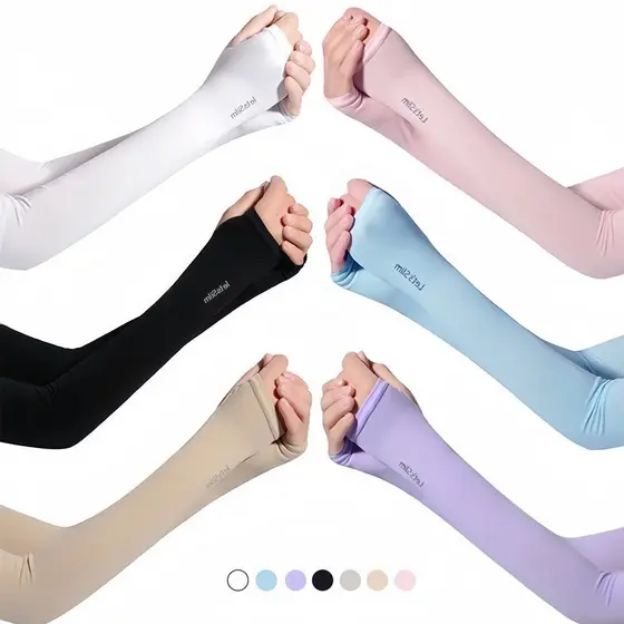 Luvas de Seda de Gelo Protetor Solar de Cotovelo Alto Elástico para Ciclismo ao Ar Livre Manga de Braço Anti-Ultravioleta 1 Par