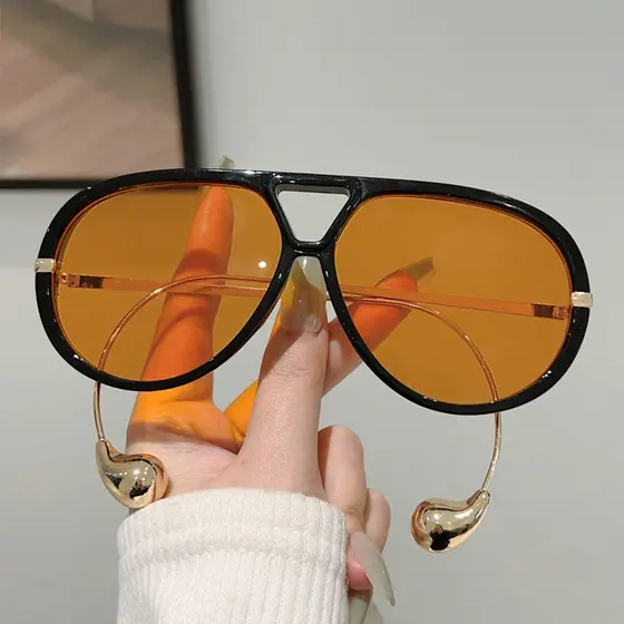 Óculos De Sol Aviador Laranja Quente Para Mulheres – Grandes E Modernos Com Armação De Metal De Ponte Dupla