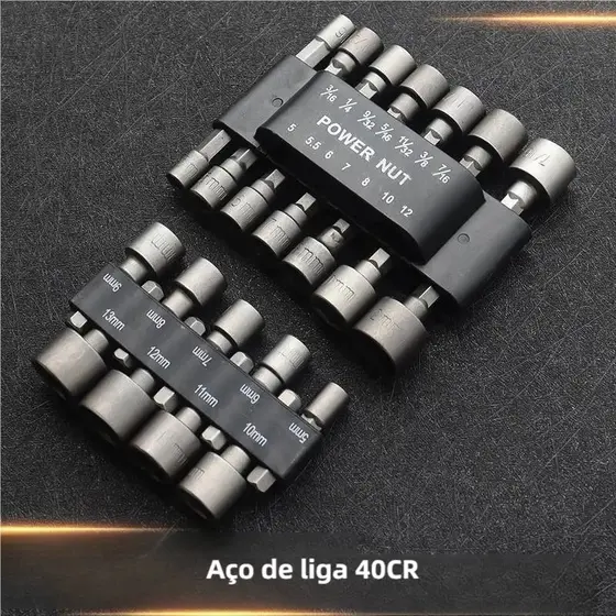 Kit Jogo Bits Soquete 9/14 Peças Canhão para Parafusadeira Furadeira 5 a 13mm