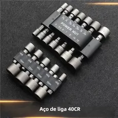Kit Jogo Bits Soquete 9/14 Peças Canhão para Parafusadeira Furadeira 5 a 13mm