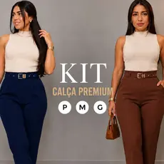 Kit 2 Calças Femininas Alfaiataria Cintura Alta Social Premium  Executiva com Cinto Elegante